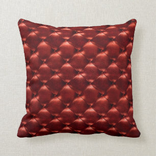 Coussin Opulent en cuir tufté rouge marron de luxe de