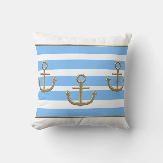 Coussin or ancre bleu blanc arrière - plan (Recto)