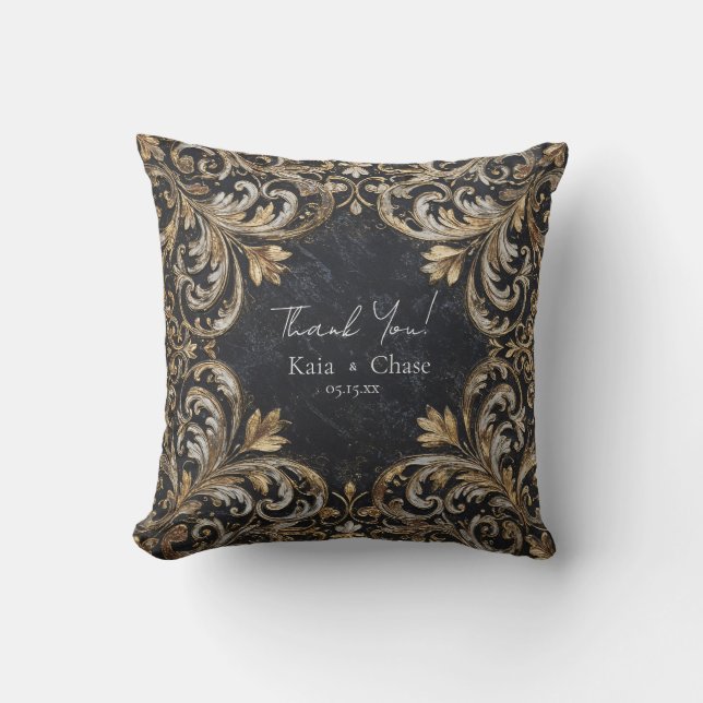 Coussin Or Baroque Luxueux Argent Noir Mariage Opulent (Recto)