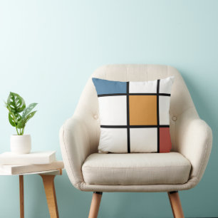 Coussin Or Bleu Style Mondrian