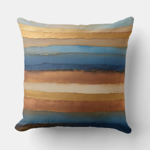 Coussin Or Bronze cuivre et bandes bleues