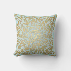 Coussin Or classique et bleu avec rouleaux ornés