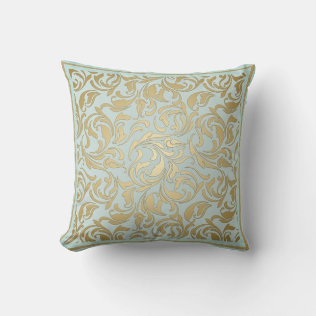 Coussin Or classique et bleu avec rouleaux ornés (Recto)