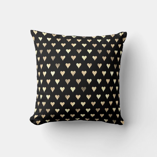 Coussin Or Coeur Noir Métallique Confetti Élégant (Recto)