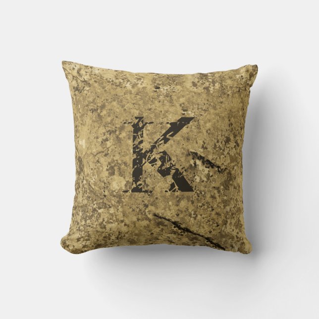 Coussin Or Cracké Natural Rock Texture sur mesure Monogram (Recto)