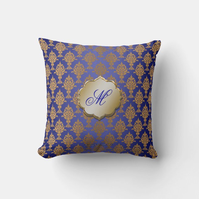 Coussin Or de damassé sur le bleu royal (Recto)