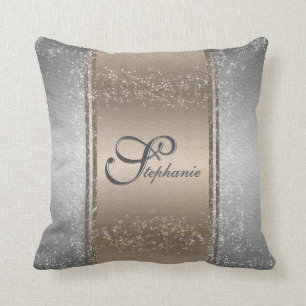 Coussin Or de fantaisie + Argent - nom - initiale -