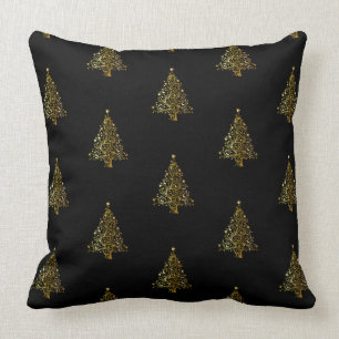 Coussin Or de noir de motif d'arbre de Joyeux Noël élég