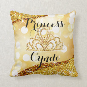 Coussin Or de princesse Tiara Glitter Bling Bokeh