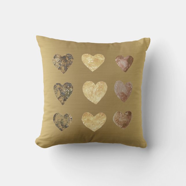 Coussin Or élégant avec coeur aquarelle (Recto)