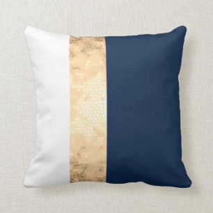 Coussin or élégant de faux, bleu marine, rayures blanches