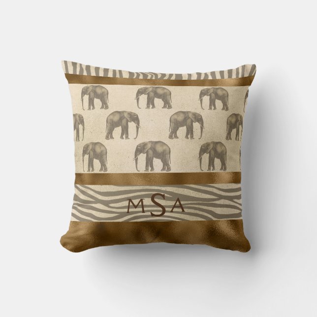Coussin Or Elephant Tiger Élégant Joli Monogramme Chic (Recto)