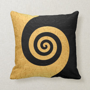 Coussin Or et acier en spirale noir de motif métalliques