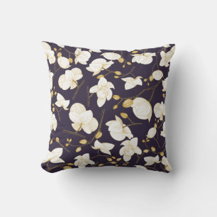 Coussin Or et blanc élégant orchidée floral moderne violet