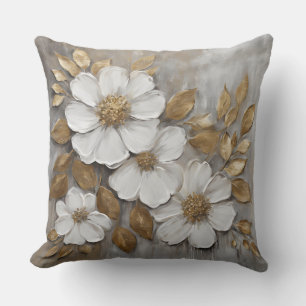 Coussin Or Floral Blanc Or Gris Gras