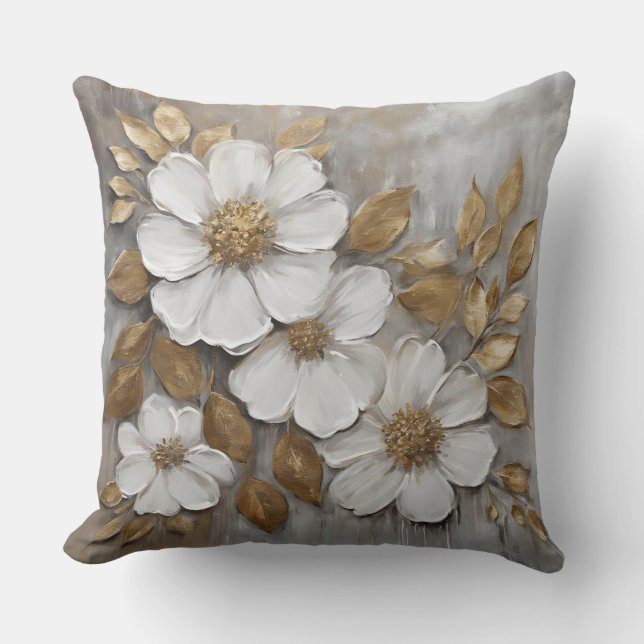 Coussin Or Floral Blanc Or Gris Gras (Recto)