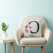 Coussin Or Initial Floral Rose Doré Monogrammé (Chaise)