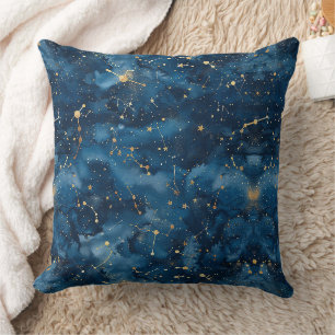 Coussin Or Nébulosité Cosmique Bleu Minuit Poussière d'Éto