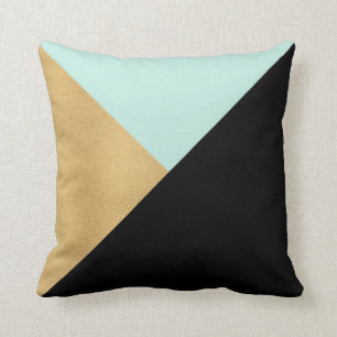 Coussin Or noir et carreau graphique moderne turquoise