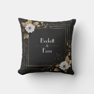 Coussin Or Noir Feuille Fleur Blanche Glamour Moderne