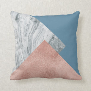 Coussin Or rose et bleu de marbre gris