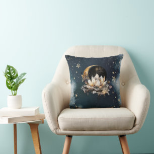 Coussin Or Soleil Céleste, Lune, Étoiles Lotus Ciel Noctur