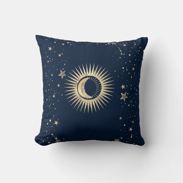 Coussin Or Soleil Et Lune Et Étoiles Célestes  (Recto)