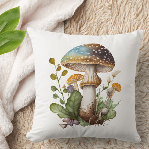 Coussin Or Vert Bleu Champignon De Forêt De Style Aquarell