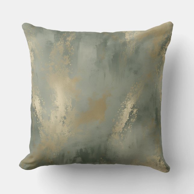 Coussin Or Vert Sauge Abstrait (Recto)