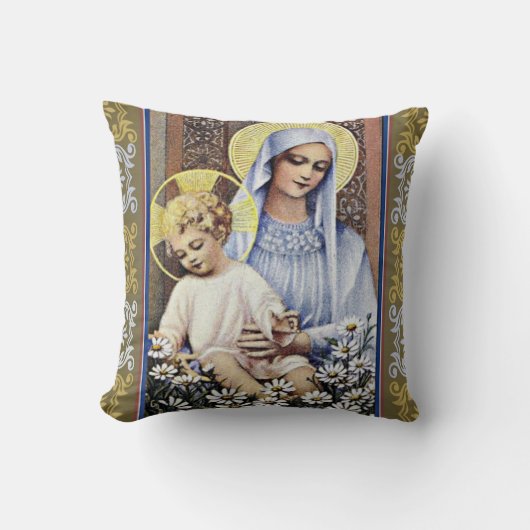 Coussin Or/Vierge bleue tenant le bébé Jésus avec la (Recto)