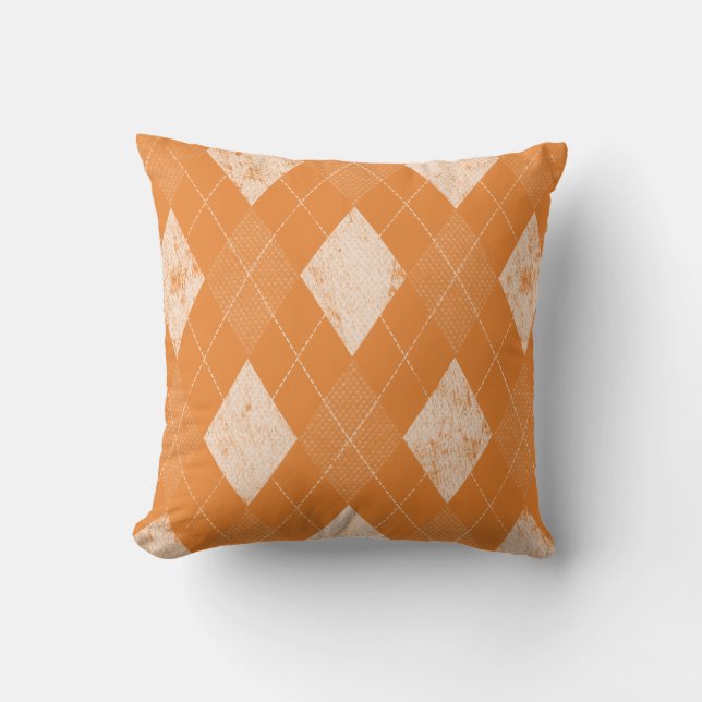 Coussin Orange à motifs de losanges monochrome affligée (Recto)