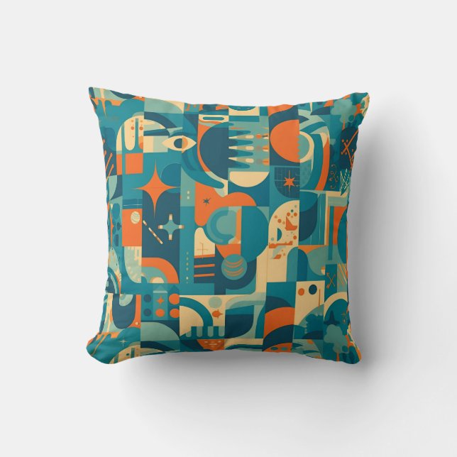 Coussin Orange and Teal Geometric Abstract (Recto)