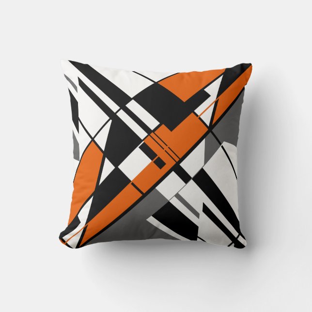 Coussin Orange, Blanc, Gris, Noir Diagonal Abstrait (Recto)