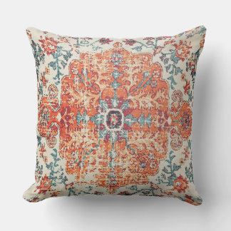 Coussin Orange Bleu Ethnique Boho Bohemian Tapis Vintage
