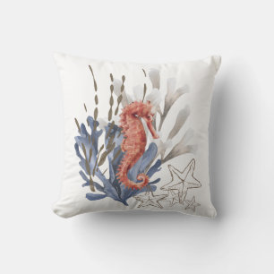 Coussin Orange Blue Seahorse Corail Starfish Plage nautiqu