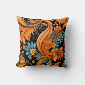 Coussin Orange Boho Paisley Motif sans fil