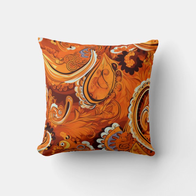 Coussin Orange Boho Paisley Motif sans fil (Recto)