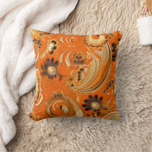 Coussin Orange Boho Paisley Motif sans fil