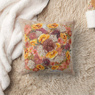 Coussin Orange Bourgogne Crème Floral Kaki Automne