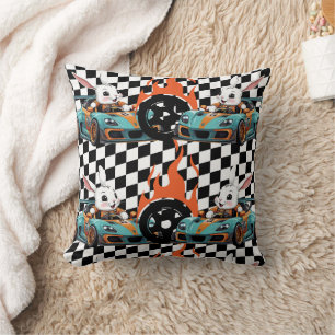 Coussin Orange Bunny Car Racing Imprimer