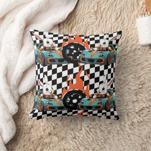 Coussin Orange Bunny Car Racing Imprimer (Couverture)