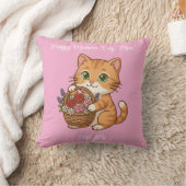 Coussin Orange Cat Flower Basket Art: Throw Pillow (Couverture)