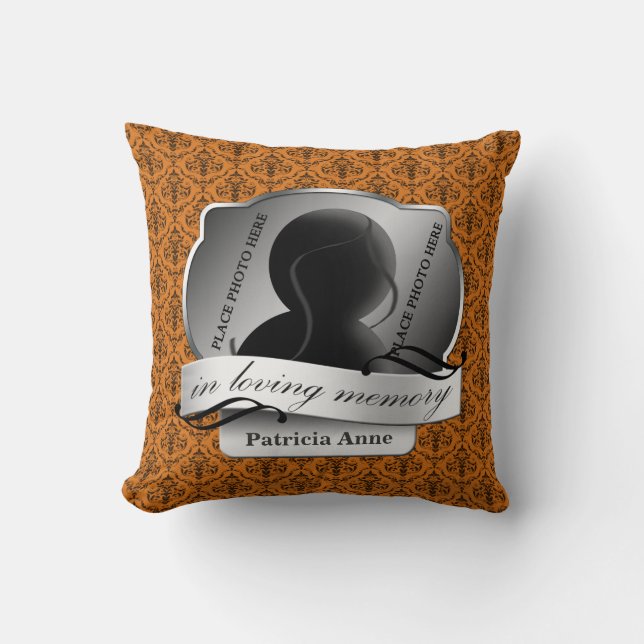 Coussin Orange Damask "In Love Memory" En Mémoire (Recto)