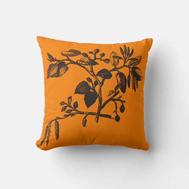 Coussin Orange d'automne magnifique avec branche d'aulne (Recto)