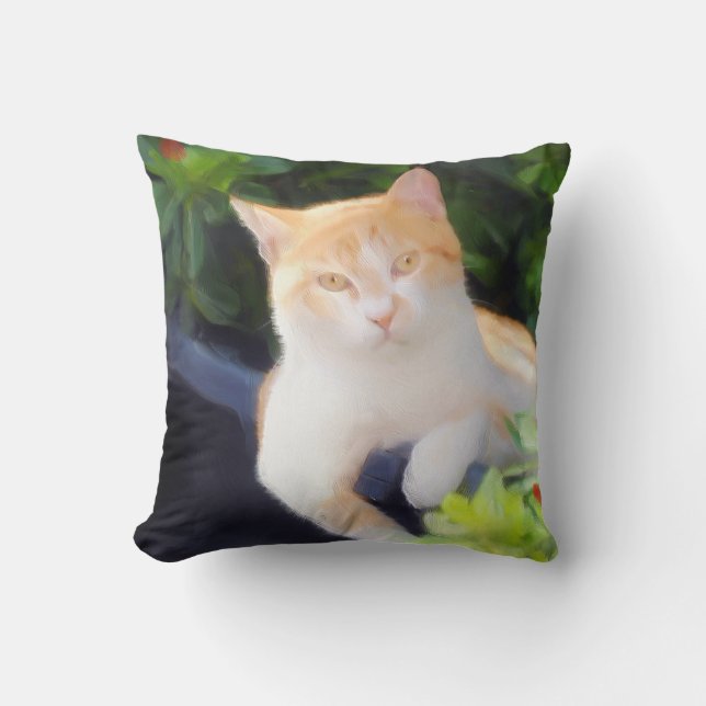 Coussin orange de carré de chat tigré (Recto)