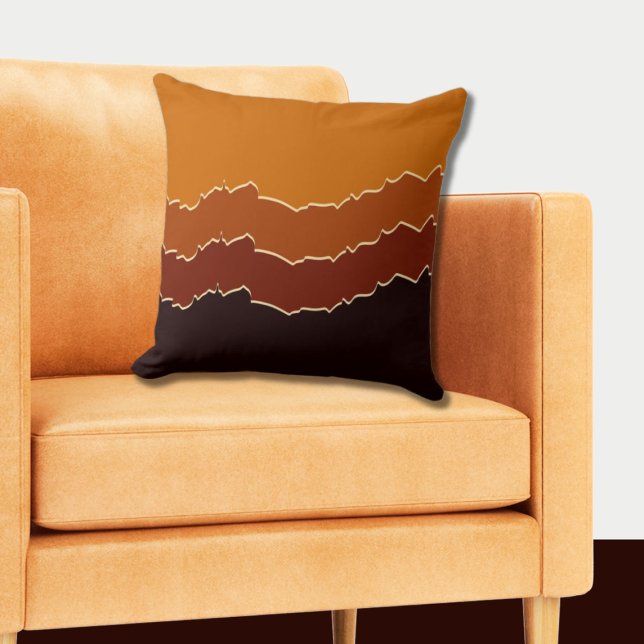 Coussin Orange déchiré et bandes noires (Orange Irregular Stripes Pattern Pillow)