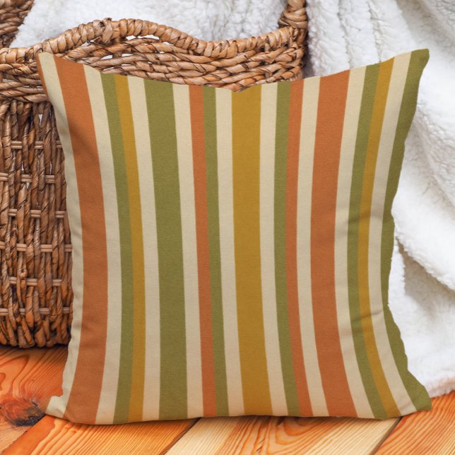 Coussin Orange doré doré doré rouille Terre Tone (Retro boho striped earth tone pillow)