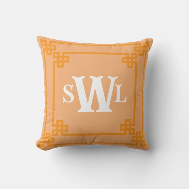 Coussin Orange Double Clé Grecque Design (Recto)