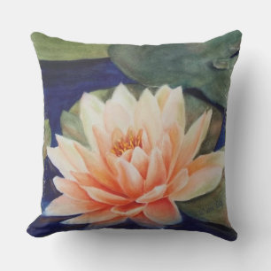 COUSSIN ORANGE EAU LILY FLEURS SUR VERT LILY PADS PATIO