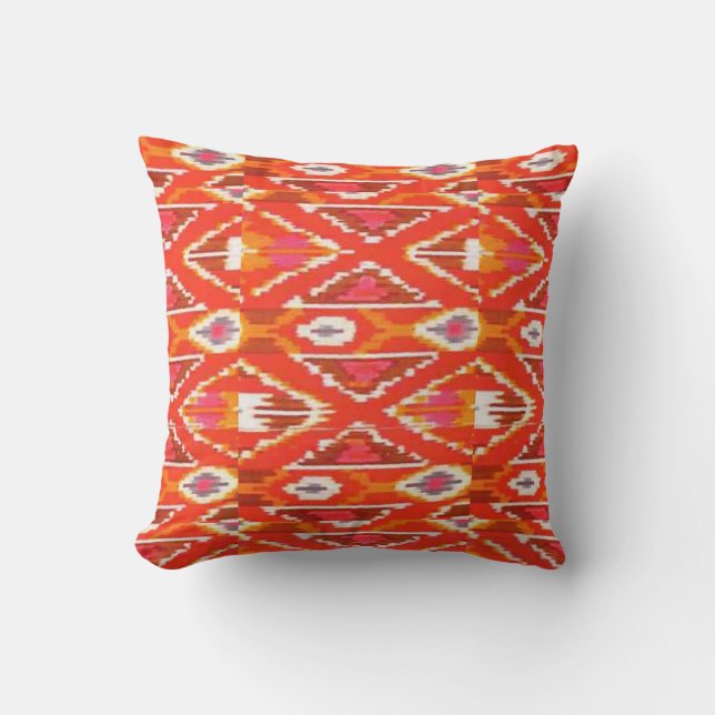 Coussin orange et blanc rouge d'impression d'Ikat (Recto)